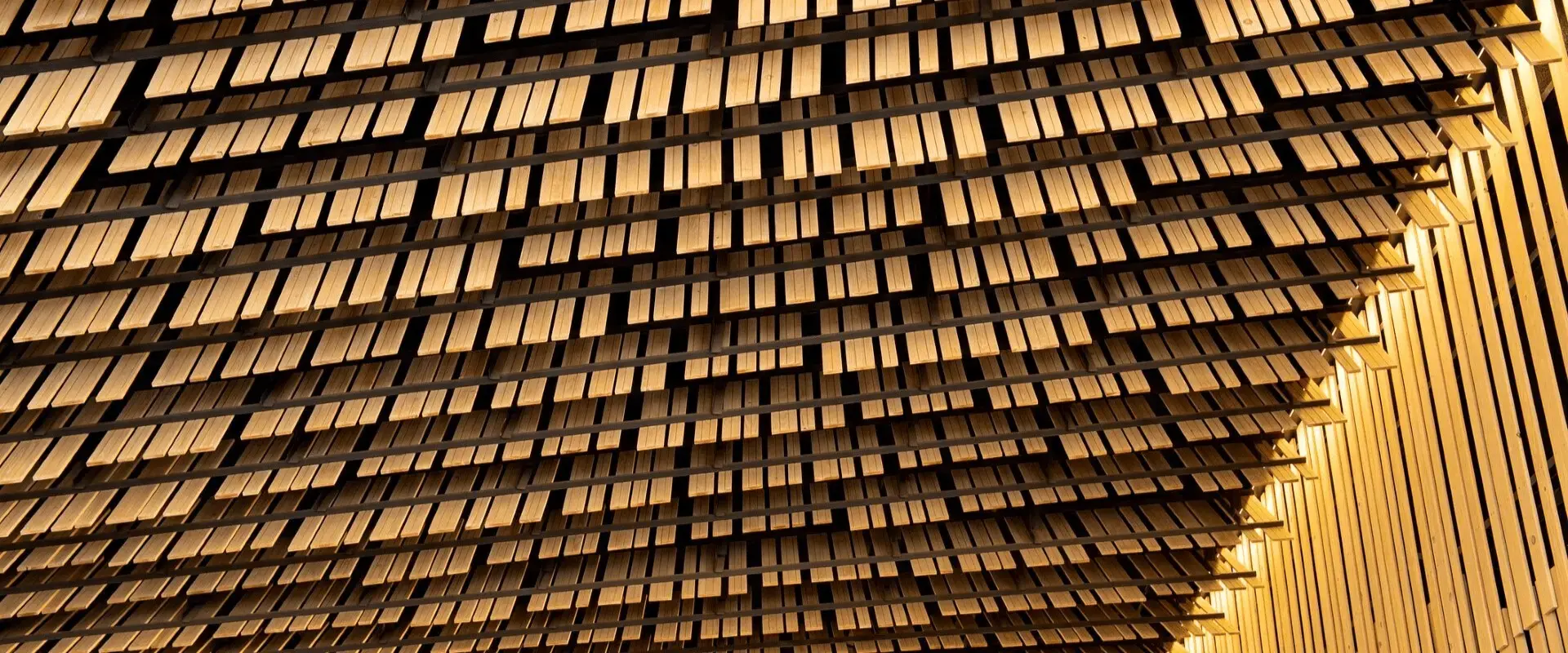 Cedar wood walls of the building designed by Kengo Kuma